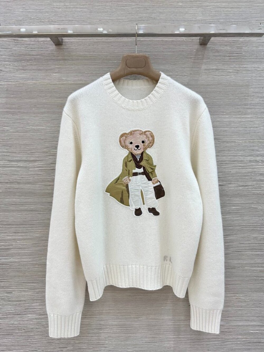 Polo Ralph Lauren Trench Coat Teddy Bear Cream Crewneck Knit Sweater Unisex